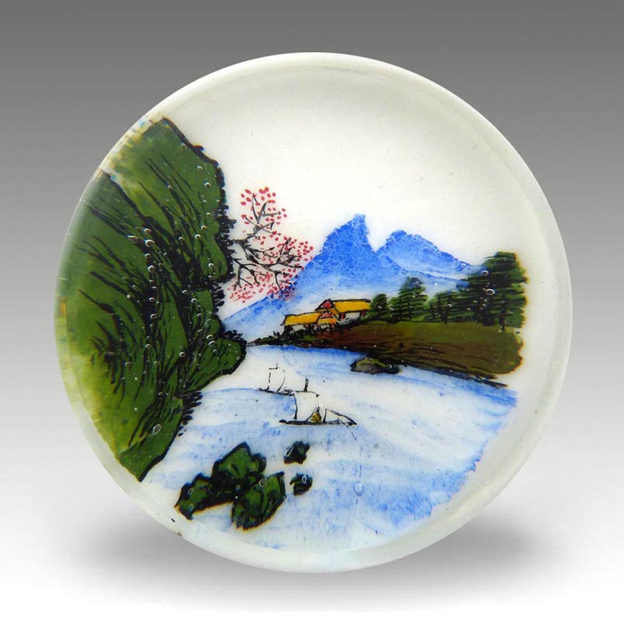 Chinese White paperweight (ref. CW River boats)