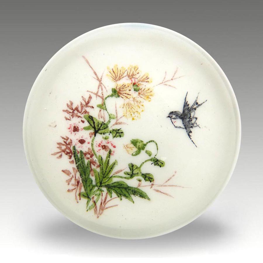Chinese White paperweight (ref. CW Swallow Flowers)