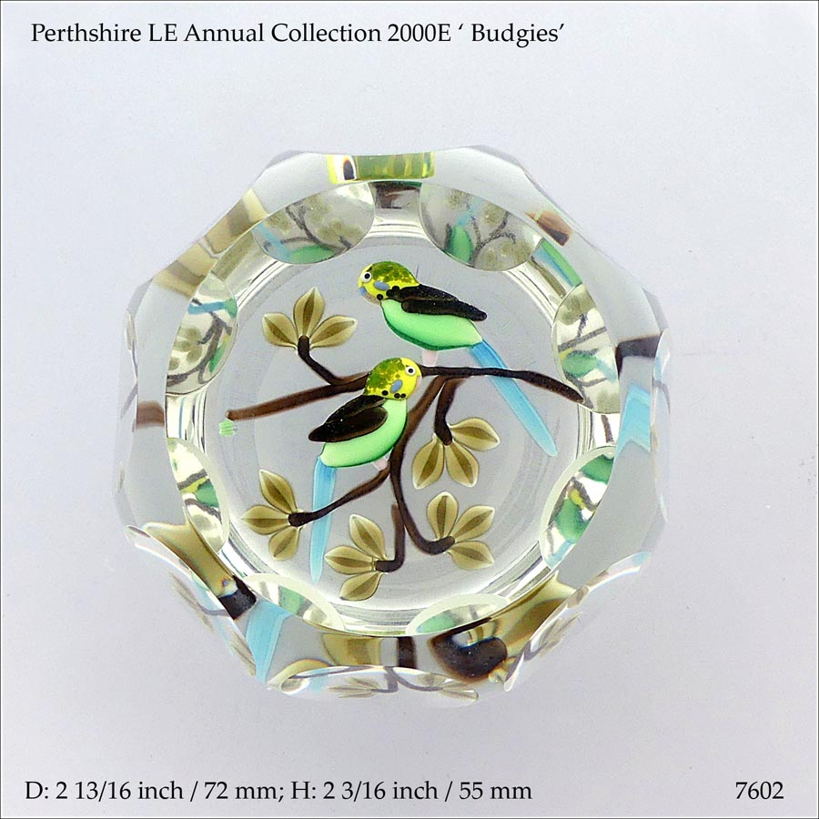 Perthshire Budgies 2000E paperweight (ref. 7602)