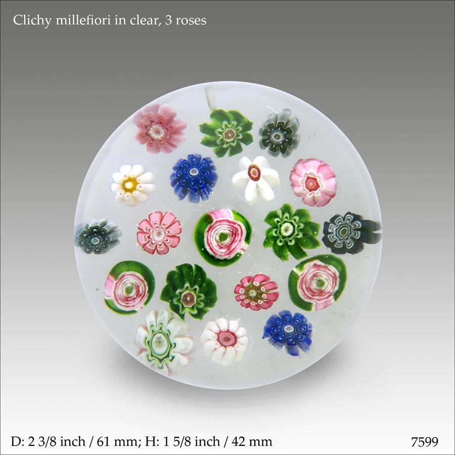 Clichy 3 roses paperweight (ref. 7599)